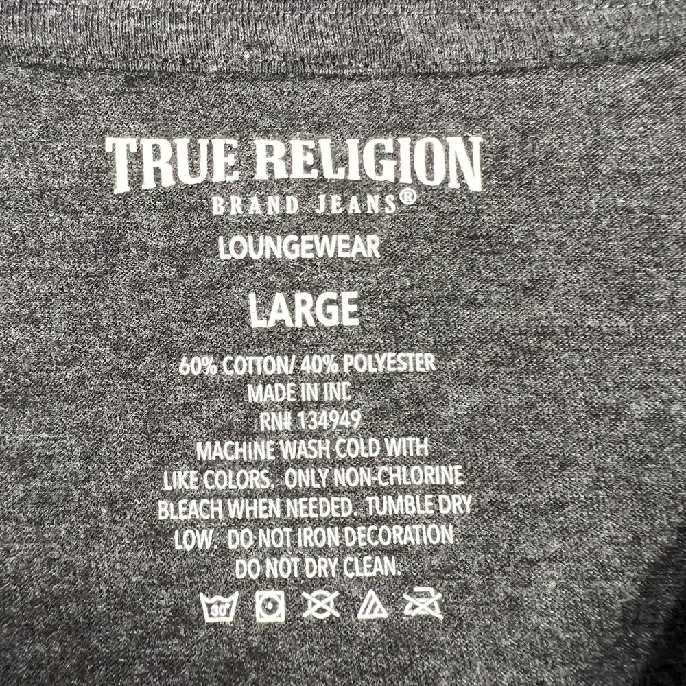 True Religion Shirt Mens Large Black Short Sleeve V Neck Loungewear Casual New